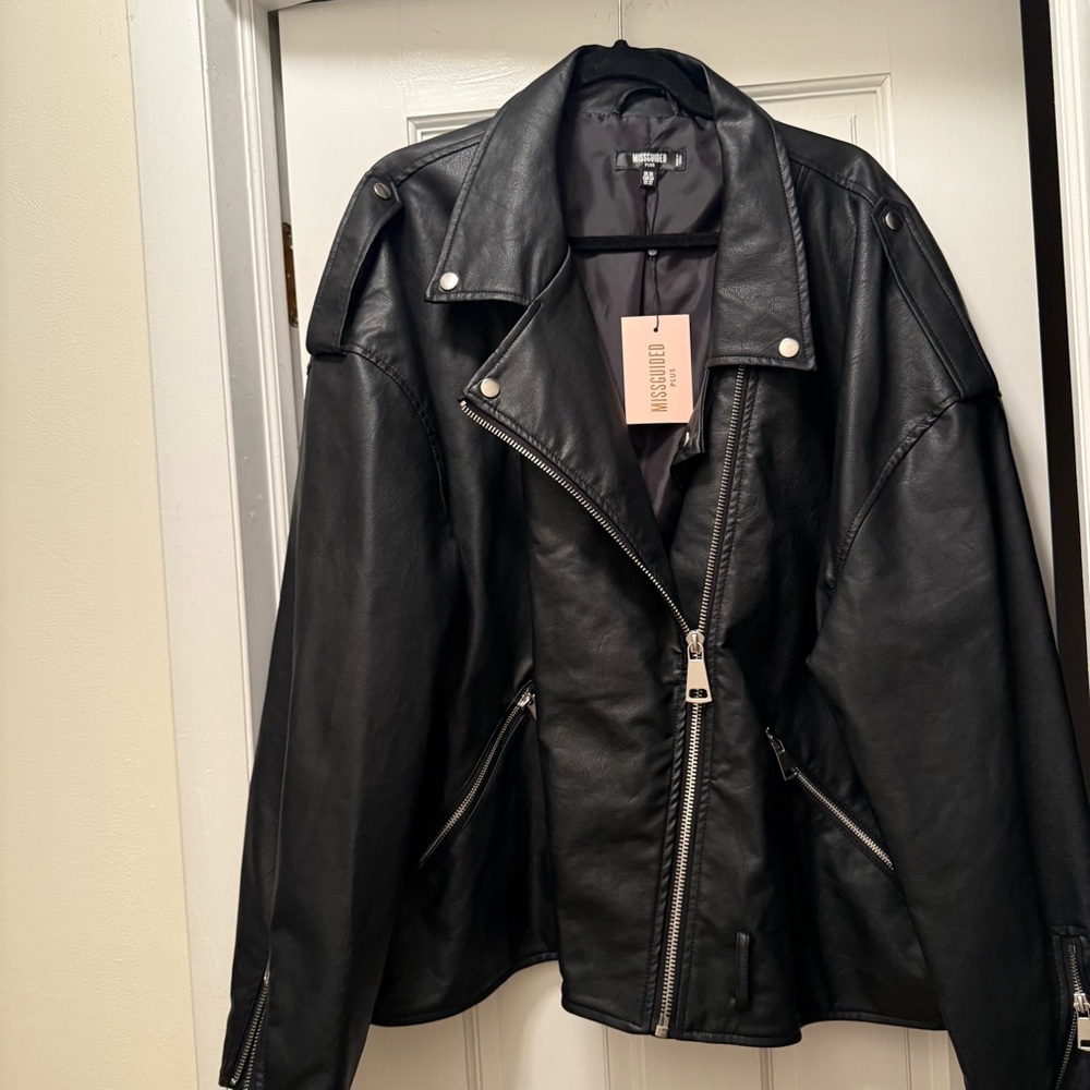 Black Faux Leather Boyfriend Jacket